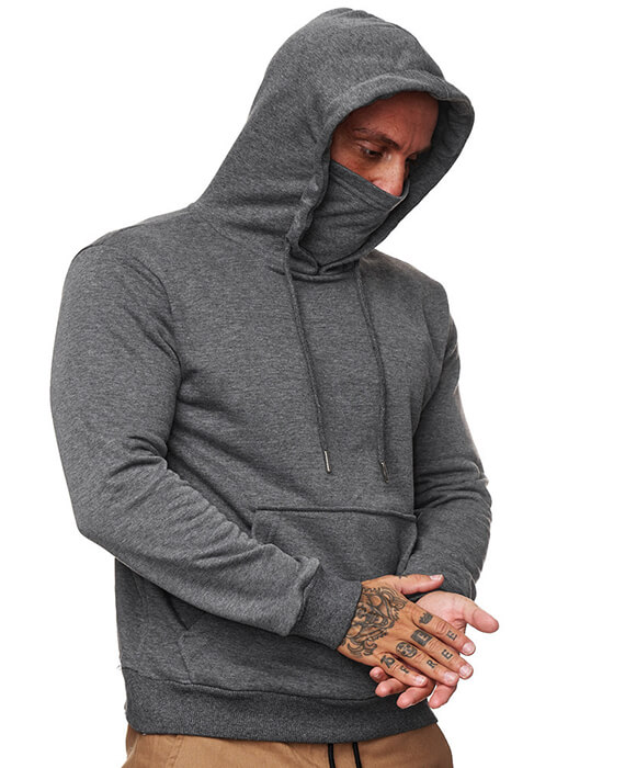 Face Cover Casual Men's Hoodie Drawstring Hooded Sweatshirt, Dark Gray, M